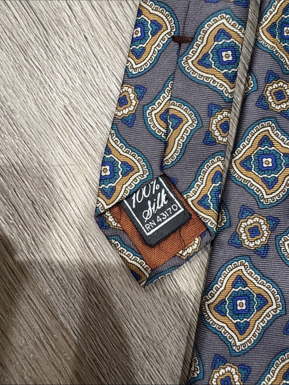 Sheaf & Caber Vintage 100% Silk Tie in Gray and Blue